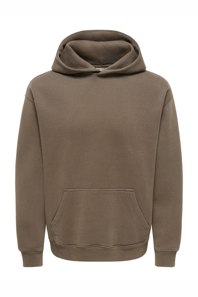 Only & Sons Larry Eflow Rlx LS Washed Hood Sweat Tarmac