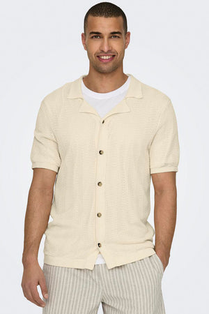 ONLY & SONS Diego Regular SS Knit Resort Shirt  Antique White