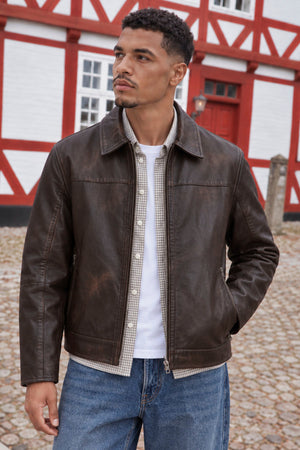 Jack & Jones Atocha Leather Jacket Chocolate Brown