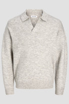 Jack & Jones Soho Ollie Knit Split Neck Light Grey Melange