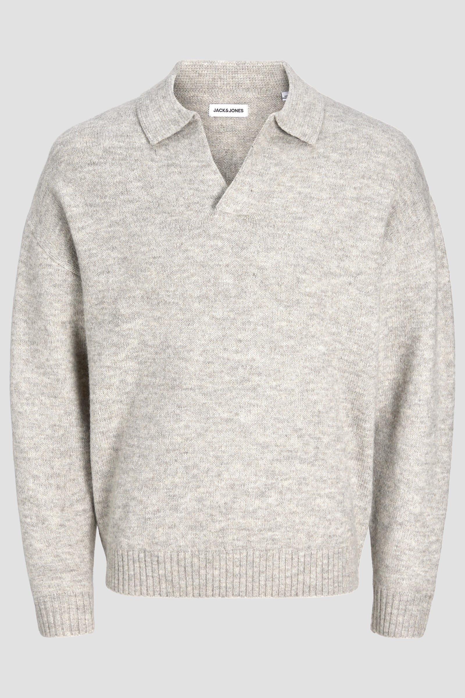 Jack & Jones Soho Ollie Knit Split Neck Light Grey Melange
