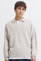 Jack & Jones Soho Ollie Knit Split Neck Light Grey Melange