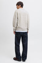 Jack & Jones Soho Ollie Knit Split Neck Light Grey Melange