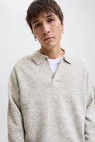 Jack & Jones Soho Ollie Knit Split Neck Light Grey Melange