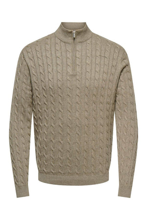 Only & Sons Loui Reg 12 Cabel Half Zip Knit Desert Taupe