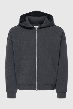 Only & Sons Goyle Boxy Ls Scuba Zip Hoodie Dark Grey Melange