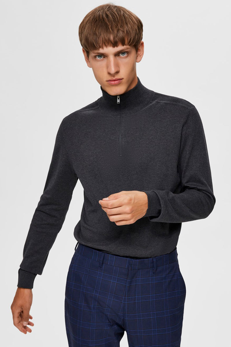 Selected Berg Half Zip Knit Antracit Melange