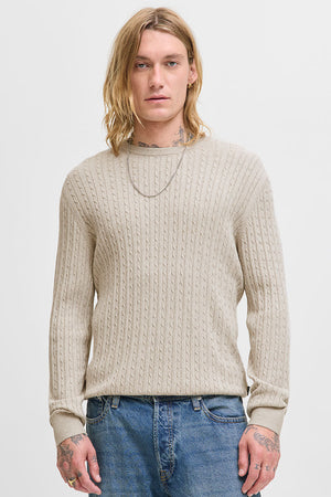 Jack & Jones Emil Knit Cable Crew Neck Oatmeal