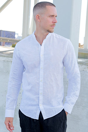 ONLY & SONS CAIDEN LS SOLID LINEN MAO Hemd White