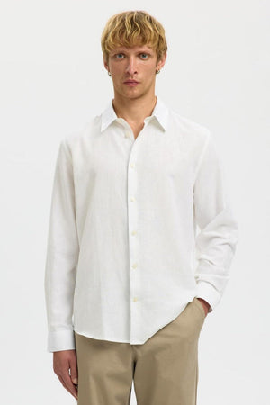 Selected Regclay Linenblend Ls Shirt Bright White