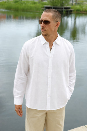 Selected Regclay Linenblend Ls Shirt Bright White