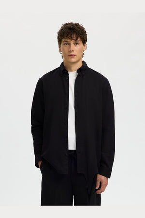 Selected Regclay Linenblend LS Shirt Black