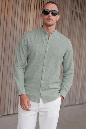Jack & Jones Summer Linen Blend Band Shirt L/S New Sage