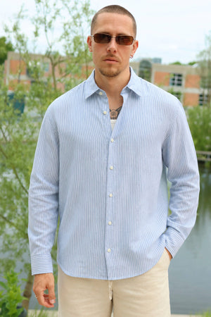 Selected Clay Linenblend Shirt Dusty Blue White
