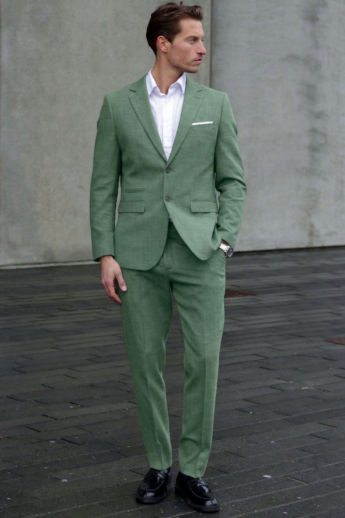 Selected Slim Oasis Linen Blazer Olive Green