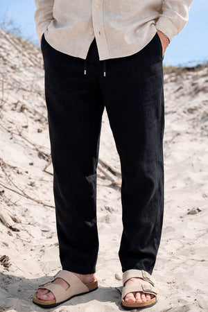 Solid TAIZ LINEN PANTS True Black