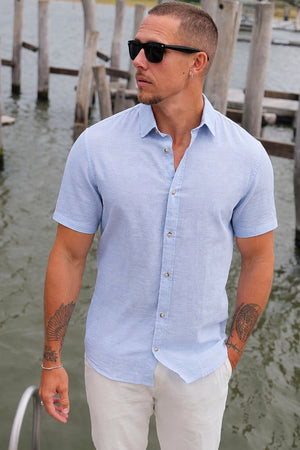 Jack & Jones Summer Shirt Linen Blend SS Celestial Blue