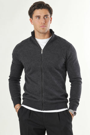 Selected BERG FULL ZIP CARDIGAN Antracit Melange