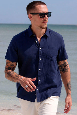 Solid Allan SS Linen Hemd Insignia Blue