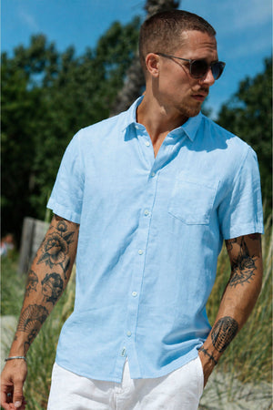 Solid Allan SS Linen Hemd Chambray Blue