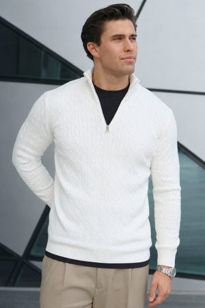 Kronstadt Cable Half Zip Knit Snow White