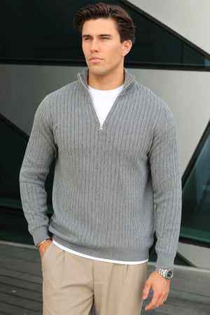 Kronstadt Cable Half Zip Knit Lt Grey Mix