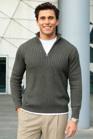 Kronstadt Cable Half Zip Knit Army Mix