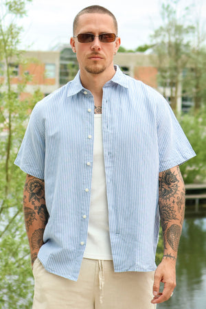 Selected Clay Linenblend SS Shirt Dusty Blue