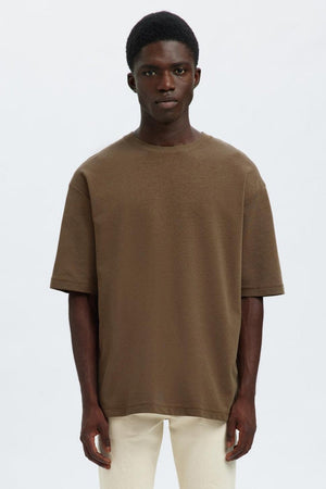 Selected Loose Oscar SS O-Neck Tee Chocolate Chip