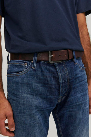 Jack & Jones Victor Leather Belt Black Coffee