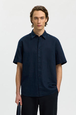 Selected Clay Linenblend SS Shirt Sky Captain