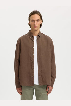 Selected Regclay Linenblend LS Shirt Chocolate Chip