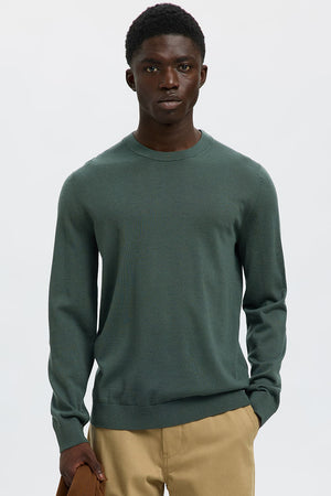 Selected Tray LS Merino Knit Crew Neck Deep Forest