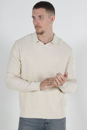 Jack & Jones Relaxed Fit Structered Knit Polo Summer Sand