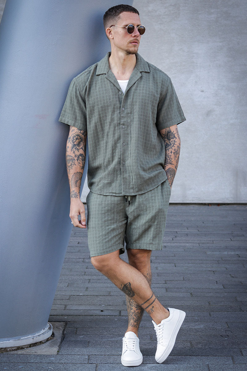 ONLY & SONS Latham Resort Linen Structure Shirt Dusty Olive
