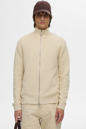 Selected Dane Structure Knit Full Zip Oatmeal