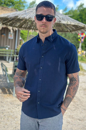 Selected Regular New Linen Hemd SS Sky Captain