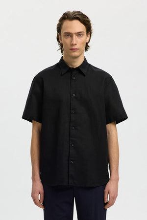 Selected Clay Linenblend SS Shirt Black