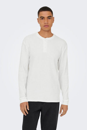 Only & Sons Tobie Reg LS Henley Tee Bright White