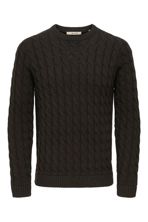 Only & Sons Kicker Reg 3 Cable Crew Knit Coffee Bean
