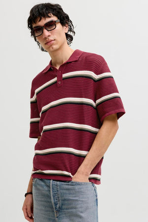 Jack & Jones Jormaine Knit Stripe Polo Cabernet
