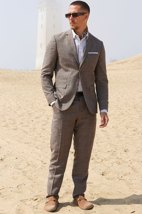 Selected Slim Oasis Leinen Suit Dark Sand Melange