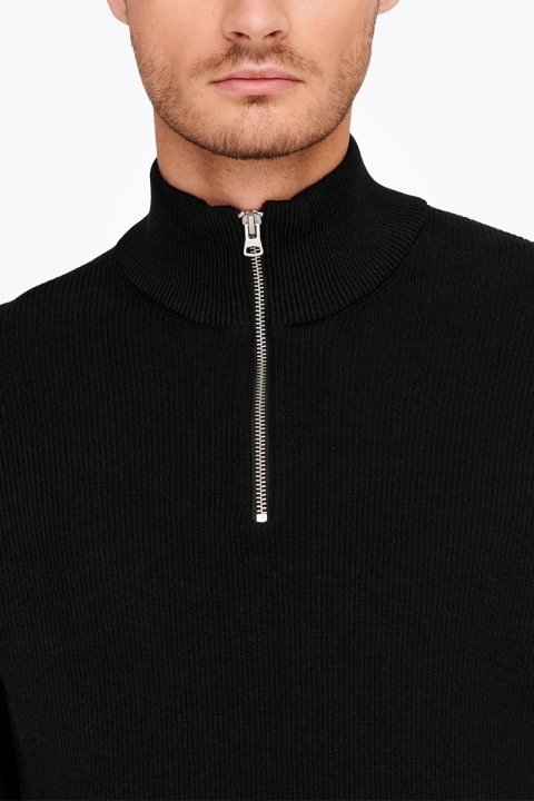 ONLY & SONS PHIL COTTON HALF ZIP KNIT Black