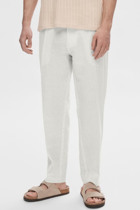 Selected Mads Straight Linen Pants Cloud Dancer