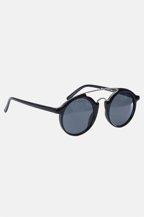 Fashion Round Club Sort/Sølv Sonnenbrille Grey Lens