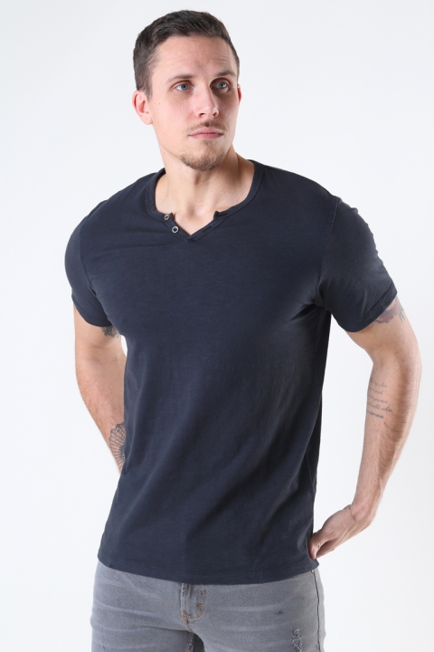 Jack & Jones JJESPLIT NECK TEE SS NOOS Black Slim