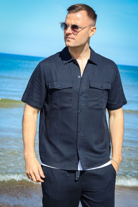 ONLY & SONS Kari Relaxed SS Shirt Viscose Linen Dark Navy