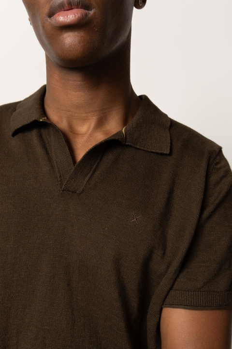 Clean Cut Copenhagen Thomas Knit Polo Dark Brown