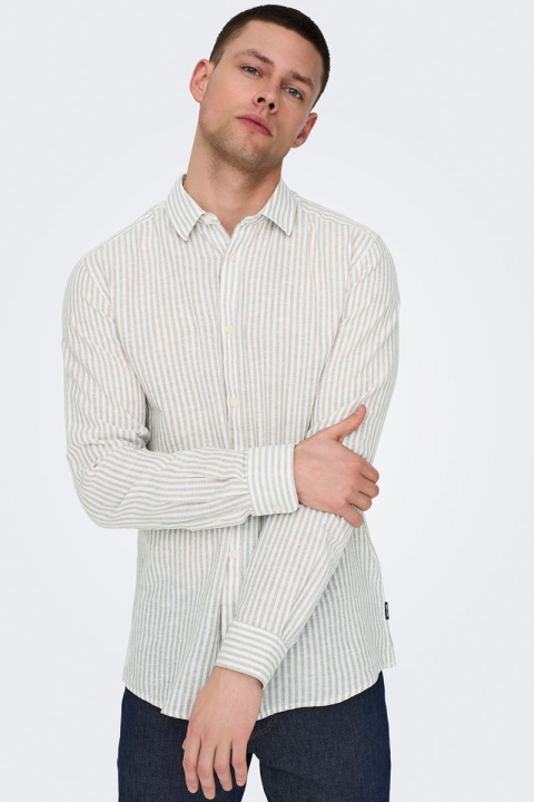 ONLY & SONS Caiden LS Stripe Linen Shirt Chinchilla