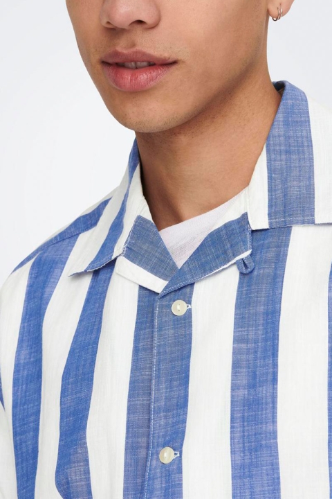 ONLY & SONS Tes Relax Slub Stripe SS Shirt Turkish Sea